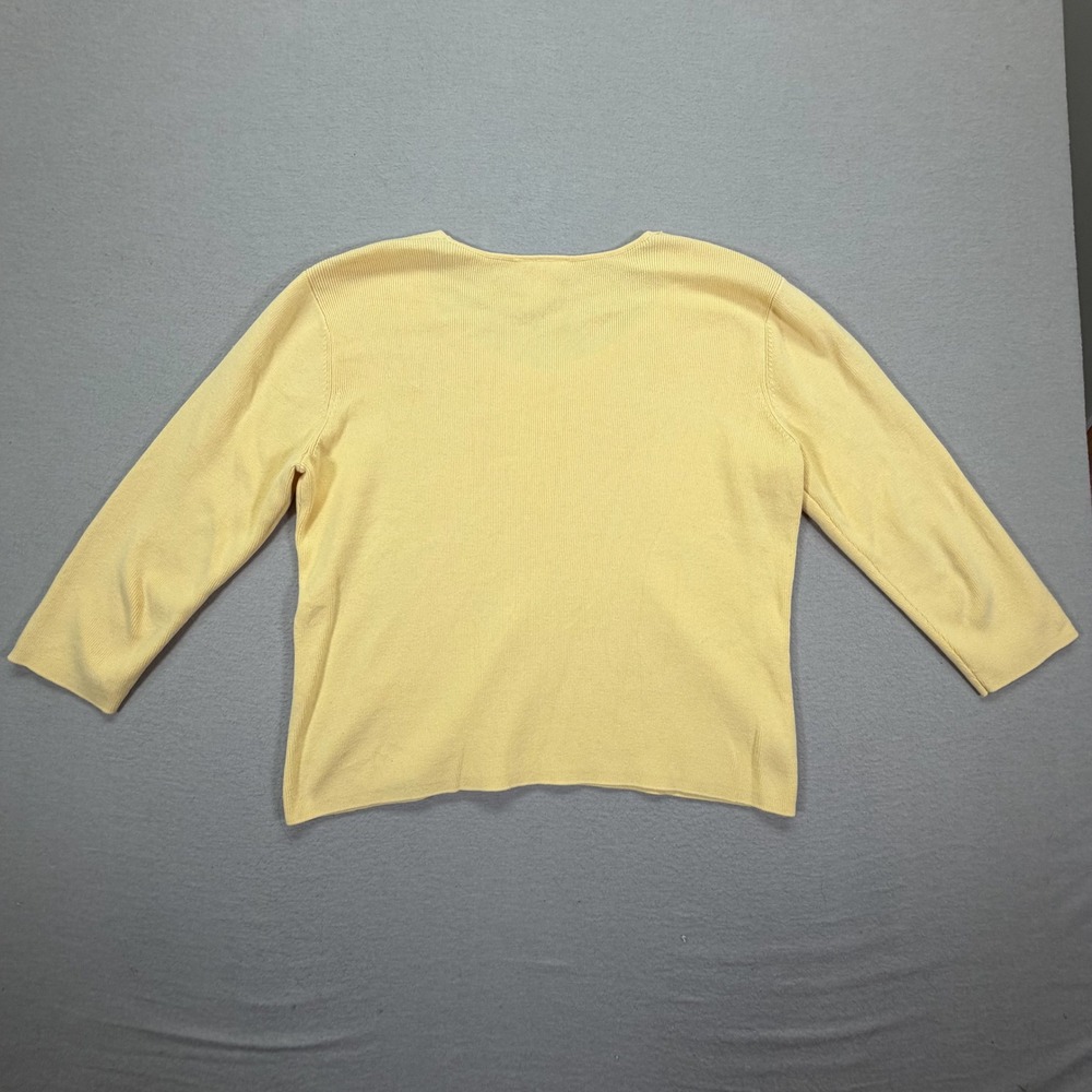 Talbots Ribbed Sweater Womens Medium Good Yellow 100% Cotton V-Neck 3/4 Sleeve - Picture 6 of 7